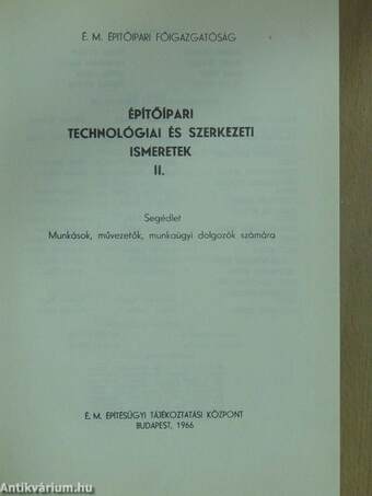 Építőipari technológiai és szerkezeti ismeretek II.