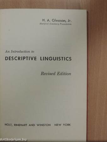 An Introduction to Descriptive Linguistics