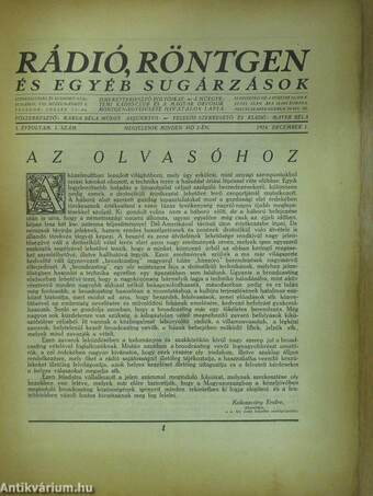 Rádió, röntgen és egyéb sugárzások 1924. december 1.