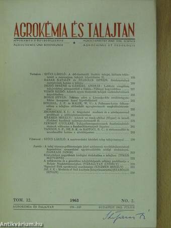 Agrokémia és Talajtan 1951-1998. január-december/1999/3-4./2000-2013. január-december/2014/1.