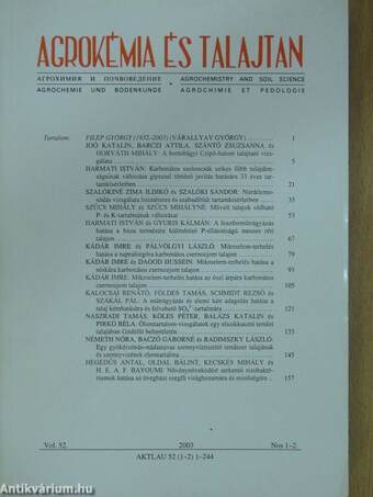 Agrokémia és Talajtan 1951-1998. január-december/1999/3-4./2000-2013. január-december/2014/1.