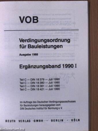 Verdingungsordnung für Bauleistungen - Ergänzungsband 1990 I.