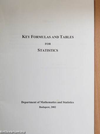 Key Formulas and Tables for Statistics