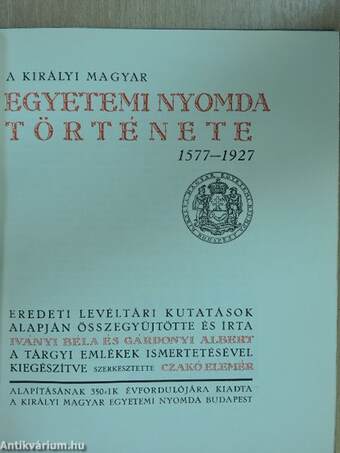 A Királyi Magyar Egyetemi Nyomda története