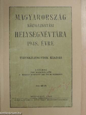 Magyarország közigazgatási helységnévtára 1948. évre