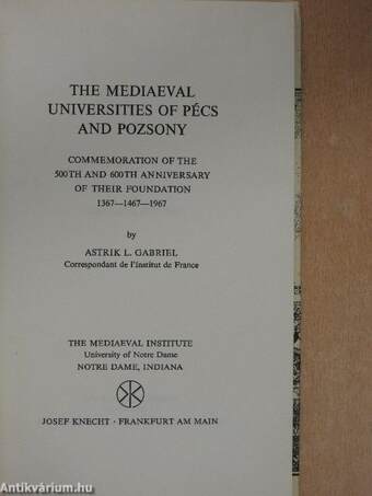 The Mediaeval Universities of Pécs and Pozsony