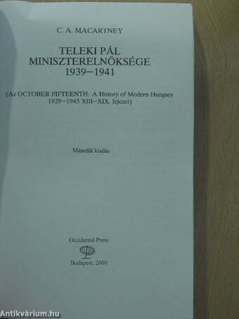 Teleki Pál miniszterelnöksége 1939-1941