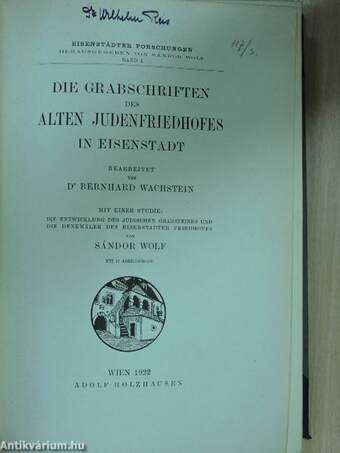 Die Grabschriften des alten Judenfriedhofes in Eisenstadt