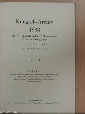 Kongress-Archiv 1938 I-IV.