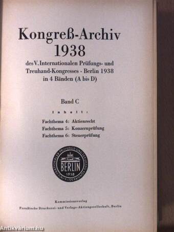 Kongress-Archiv 1938 I-IV.