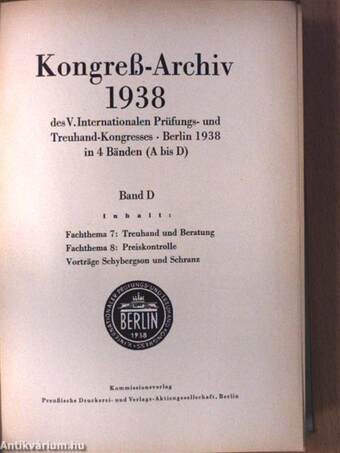 Kongress-Archiv 1938 I-IV.