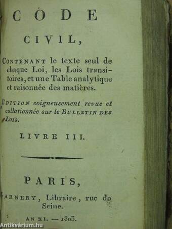 Code civil I., III.