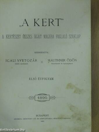 "A Kert" 1895. (nem teljes évfolyam)