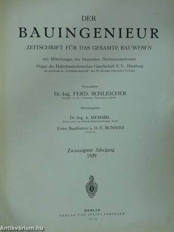 Der Bauingenieur 1939. (nem teljes évfolyam)