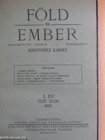 Föld és Ember 1930/1-6.