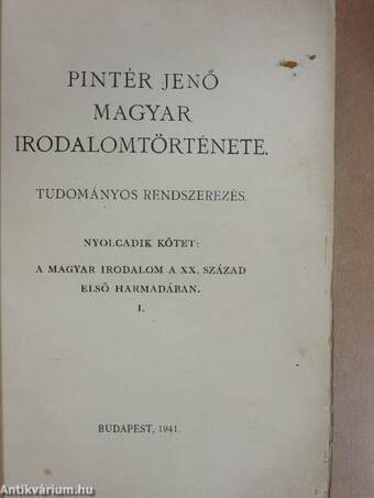 Pintér Jenő magyar irodalomtörténete VIII/I-II. (töredék)