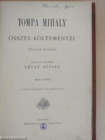 Tompa Mihály összes költeményei I. (töredék)