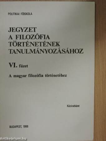 A magyar filozófia történetéhez