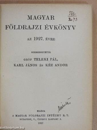 Magyar földrajzi évkönyv az 1927. évre