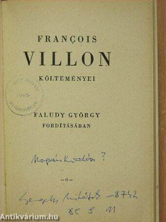 Francois Villon költeményei Faludy György fordításában