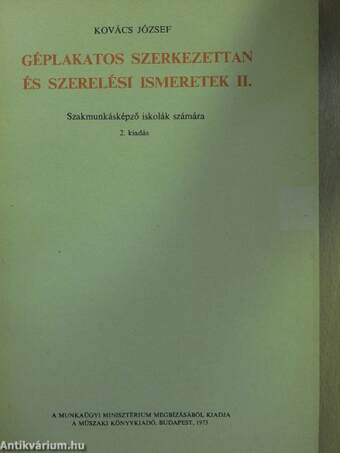 Géplakatos szerkezettan és szerelési ismeretek II.