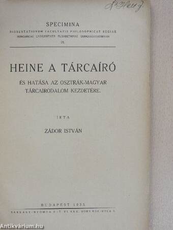 Heine a tárcaíró és hatása az osztrák-magyar tárcairodalom kezdetére