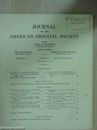 Journal of the American Oriental Society January-March 1954 (Bobula Ida könyvtárából)