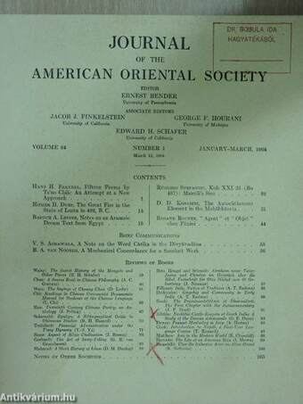 Journal of the American Oriental Society January-March 1964 (Bobula Ida könyvtárából)