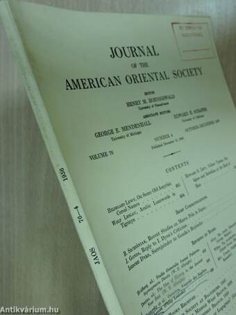 Journal of the American Oriental Society October-December 1956 (Bobula Ida könyvtárából)