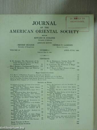 Journal of the American Oriental Society April-June 1960 (Bobula Ida könyvtárából)