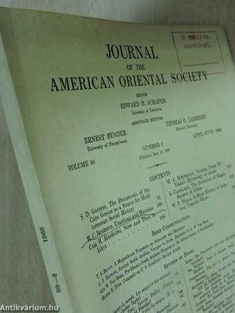 Journal of the American Oriental Society April-June 1960 (Bobula Ida könyvtárából)