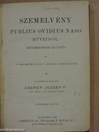 Szemelvény Publius Ovidius Naso műveiből