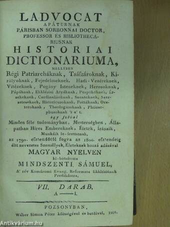 Ladvocat historiai dictionariuma VII-VIII. (töredék)