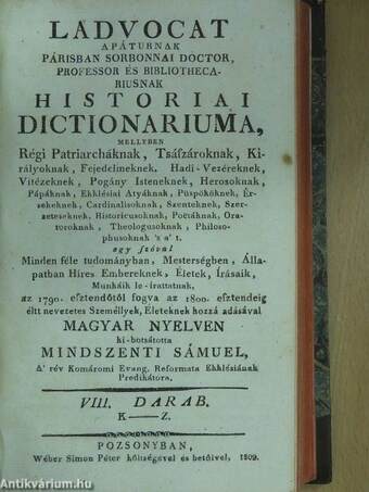 Ladvocat historiai dictionariuma VII-VIII. (töredék)