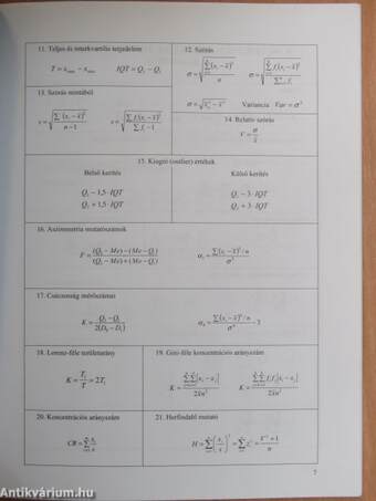 Képletek és táblázatok a Statisztikai módszerek és alkalmazásuk a gazdasági és társadalmi elemzésekben c. könyvhöz