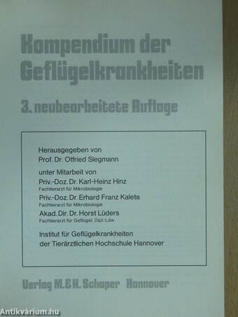 Kompendium der Geflügelkrankheiten (dedikált példány)