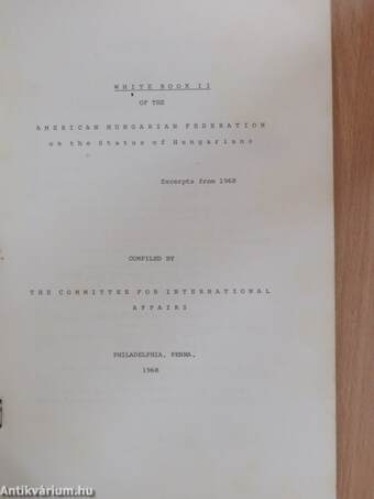 White Book II of the American Hungarian Federation on the Status of Hungarians