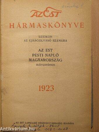 Az Est hármaskönyve 1923.