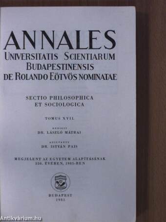 Annales Universitatis Scientiarum Budapestinensis de Rolando Eötvös nominatae XVII.