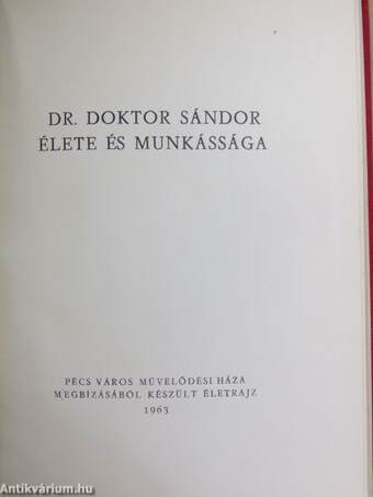 Dr. Doktor Sándor élete és munkássága