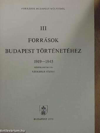 Források Budapest múltjából III. 