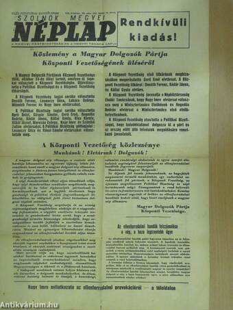 Szolnok Megyei Néplap 1956. október 24. - Rendkívüli kiadás