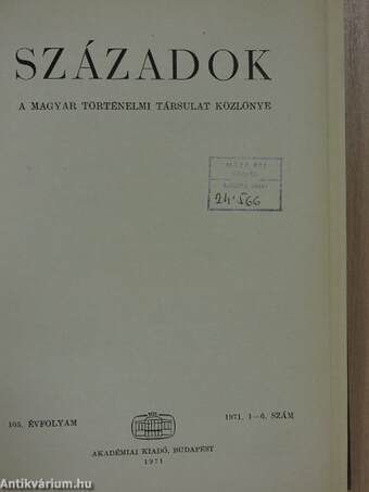 Századok 1971. (nem teljes évfolyam)