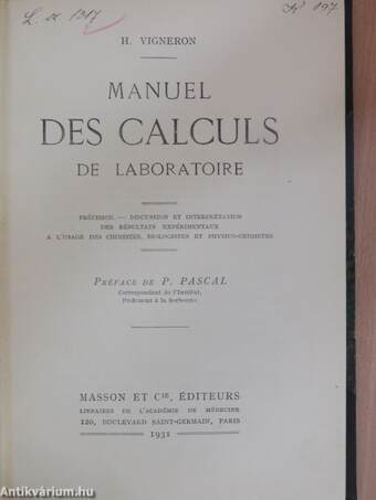 Manuel des calculs de laboratoire