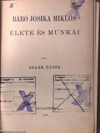 Báró Jósika Miklós élete és munkái