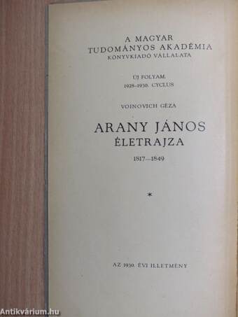 Arany János életrajza I-III.