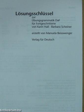 Lösungsschlüssel zur Übungsgrammatik DaF für Fortgeschrittene