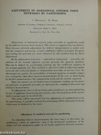 Adjustment of Horizontal Control Point Networks by Partitioning