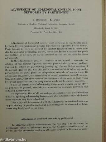 Adjustment of Horizontal Control Point Networks by Partitioning