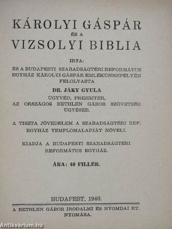 Károlyi Gáspár és a Vizsolyi Biblia